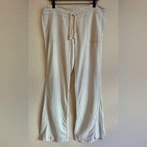 Roxy Oceanside Pants Ivory Linen Blend Drawstring Women’s Large Coastal Relaxed